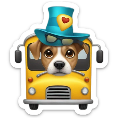 A dog in a bus whith a party’s hat sticker