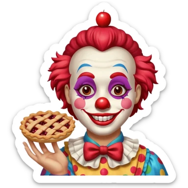 a clown with a cherry pie sticker