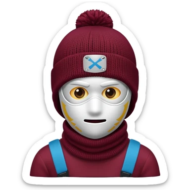 a burgundy binnie with a ski mask on it  sticker