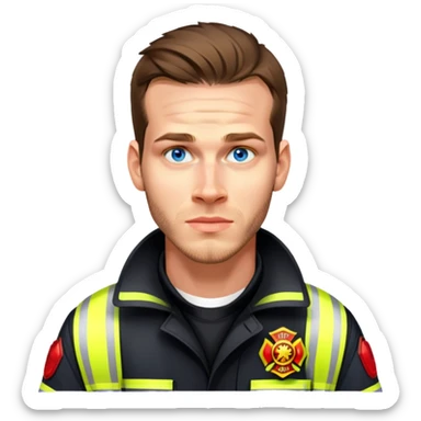 Firefighter with blue eyes and black coat with neon yellow stripes sticker