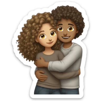 middle eastern curly boy hugging french-canadian (dark blonde) curly girl sticker