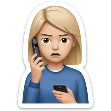teenager holding a phone with a dramaticly annoyed face sticker
