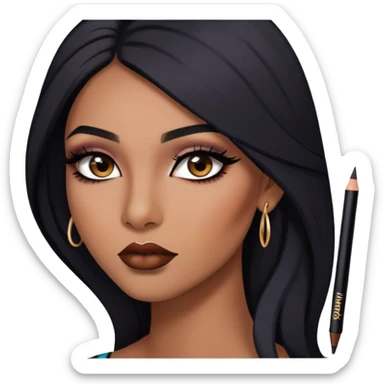 indian girl, brown skin, long black hair, brown underneath colored hair, baddie,pretty, makeup, lipliner, black eyeliner, sticker
