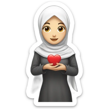 Asian Hijabi holding a love heart, long white hijab sticker