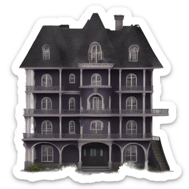 Dark dilapidated 8 story Haunted Barbie manor hotel with attached garage  sticker