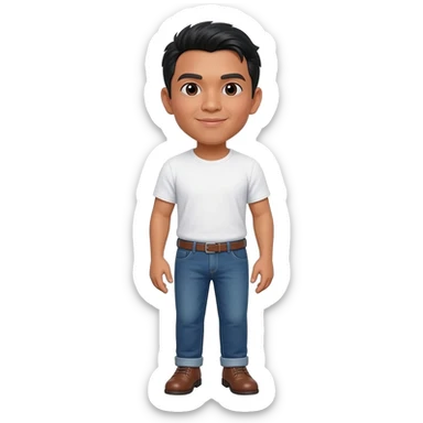 Filipino man white tshirt and denim blue pants and brown shoes  sticker