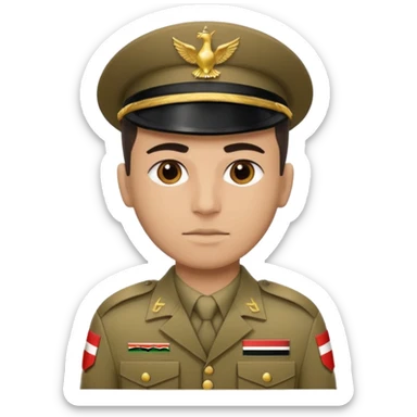 Portrait of an Iraqi soldier with an Iraqi flag chevron on his shoulder and chest sticker