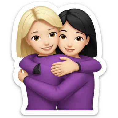 Hug from behind blond girl black hair girl sticker