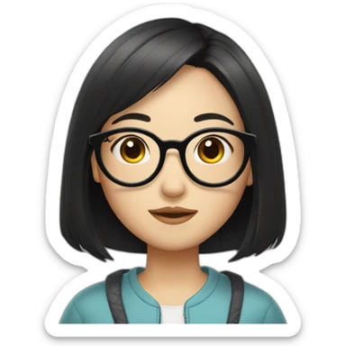 a Chinese girl with glasses and black hair,bangs sticker