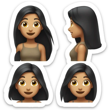 a girl with long black hair olive skinned happy expression upper body  sticker