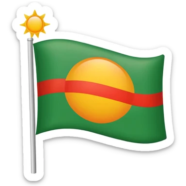 Flag with with 1 red, 1 white and 1 green (in that order) horizontal and an orange/yellow pointed sun in the middle sticker