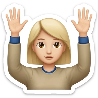 Straight face emoji with a body and hands going up sticker