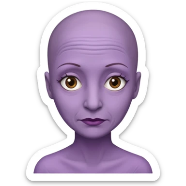 make her skin purple, she has no hair and her eyelashes are huge and she's old sticker