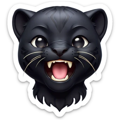 Cinematic Cute Yawning black Panther Portrait Emoji, Head tilted slightly with a dramatic, wide-open yawn, showcasing a sleek, shadowy form with drowsy, half-closed eyes and a relaxed, open expression, Simplified yet irresistibly adorable features, highly detailed, glowing with a soft, cozy dark glow, high shine, relaxed yet expressive, stylized with a dash of whimsical elegance, soft glowing outline, capturing the essence of a drowsy yet affectionate jungle guardian that appears ready to stretch out for a nap! sticker