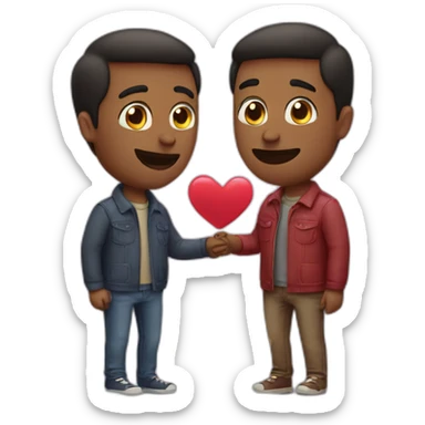 Two men in love with hearts emojis sticker