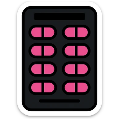 BLACKPINK-inspired gothic blister pack, no hearts, bold and stylish, black and pink colors, minimal icon style sticker