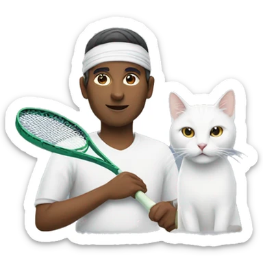 white cat and indian man holding a tennis racket  sticker