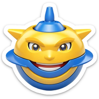 happy smiling Beyblade spinning top with a cute face sticker