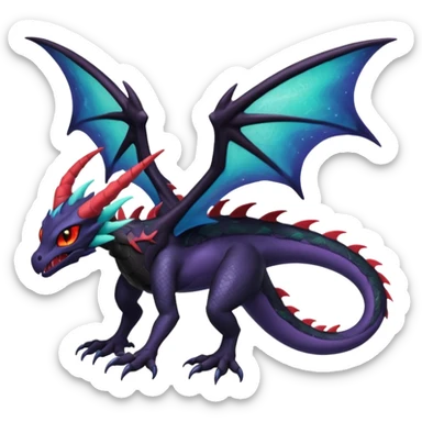 Void-Black Star-Dusted Night-Shimmered Cosmic-Winged Draconic Noivern-Rayquaza-Lunala-creature (full body) sticker