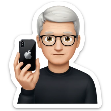 Tim Cook wiyh iphoine into his hands sticker