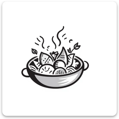 a bowl of ethnic food with spices and herbs, hand-drawn doodle style sticker