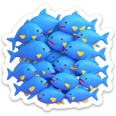 large pile of blue fish, 3D emoji style, no pedestal, variation 2 sticker