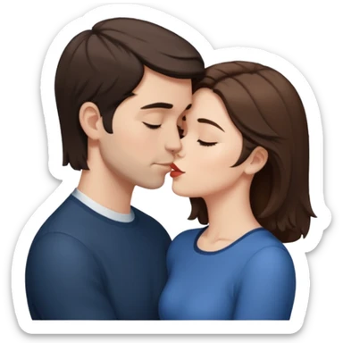 White Man with short dark hair kissing white woman with shoulder length brown hair sticker