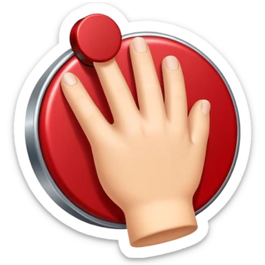 hand hitting a buzzer sticker
