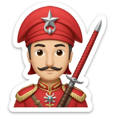 Ottoman janissary in red army dress holding a sword sticker