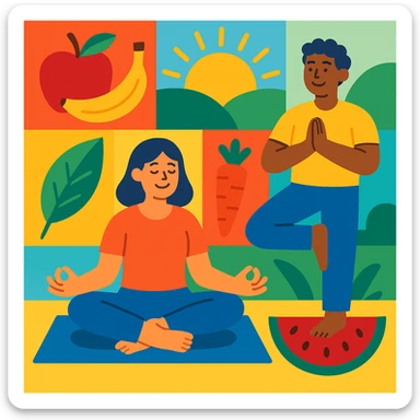 wellness theme, vibrant cartoon style, cheerful mood sticker