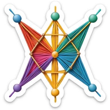 String art icon, colorful threads forming geometric patterns, pins on a board, intricate design, minimalistic style, clean lines, transparent background. sticker