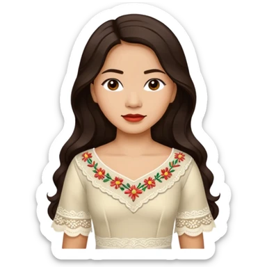 Filipino woman with long dark wavy hair parted in the middle wearing a traditional filipiniana sticker