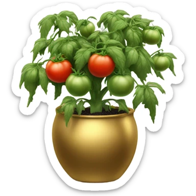 Large Tomato plant with only Black tomatoes on in a gold pot sticker