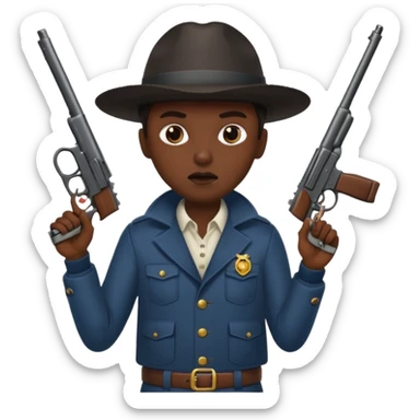 Blunt in mouth. Dress like yn. Holding a gun sticker