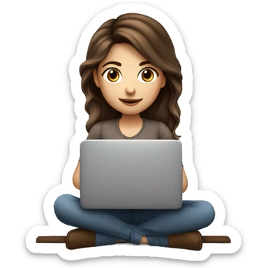 cute girl with brown hair working on laptop and drinking coffee sticker