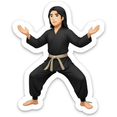 homme au cheveux long qui pratique le qi gong, en habits noirs ou blancs, qui pousse la montagne sticker