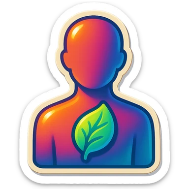 human silhouette or body with a leaf symbolizing mental health placed on the chest, retro stickers style, clear outlines, strong shadows and highlights, fun and not too complex, psychosomatics and psychology theme sticker