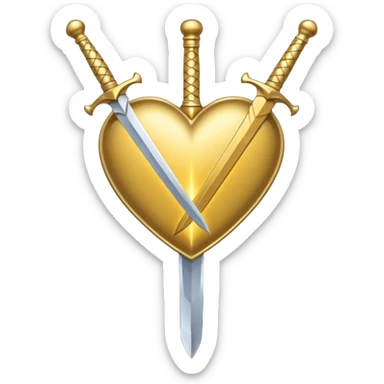 golden sword cuting in half a gold heart sticker