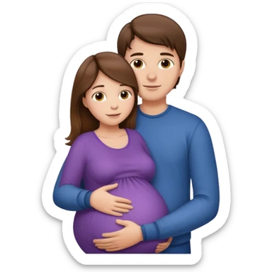 Pregnant woman with long brown hair and fair skin and man with short brown hair and fair skin hugging.

 sticker