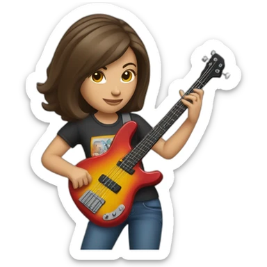 White brunette in t-shirt playing four string electric bass guitar sticker