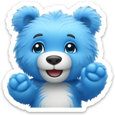 Blue fuzzy bear saying hi and waving  sticker