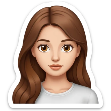 Young woman with long brown hair, pretty face, social media personality sticker
