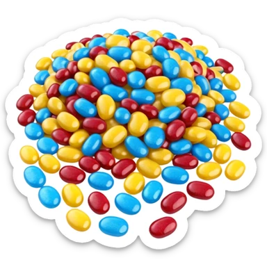 3D render of Jellybean Path, made entirely of dessert materials, glistening sugar crystal texture, pile of multi-colored glossy beans (yellow, blue, red), delicious confectionery aesthetic, Apple emoji style, isolated on white background --v 6.0. sticker