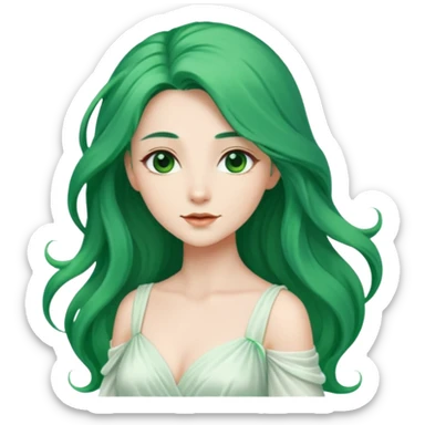 Woman with Long Emerald Hair – flowing green hair, elegant look, white dress sticker