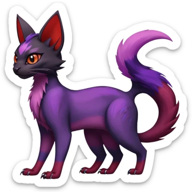 Black edgy Noivern-Noibat-Purloin-Torracat-Lykoi-Caracal-cat-Fakemon-fusion-hybrid-creature with violet and red scale markings sticker