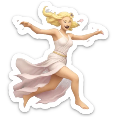 blonde Beltane cherry blossom Pagan goddess sprinting, with a large stride and arms outstretched sticker