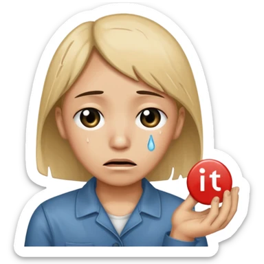 Face with tears holding a button saying its time for the world to end sticker