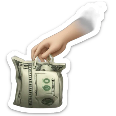 white hand, holding a bag of money sticker