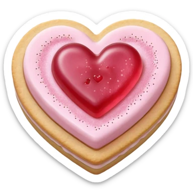 Realistic shortbread cookie in the shape of a heart with pale pink jelly middle filling and sprinkled powder sugar on top. sticker