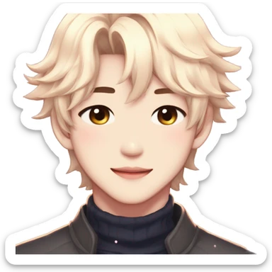 Gorgeous bright sparkly romantic Asian anime gentle man with blushing face aesthetic trending style outside sticker